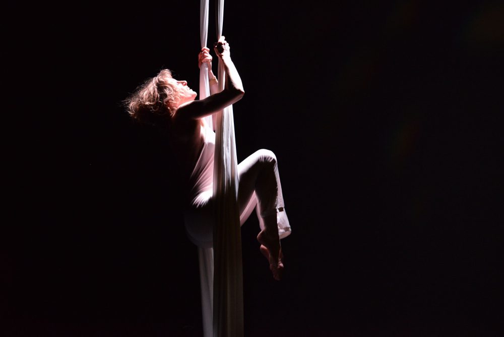 La compagnie des Drapés aériens a ensuite pris possession de la scène pour un intermède vertigineux et spectaculaire.
Compagnie de cirque contemporain et danse aérienne, la Compagnie des Drapés aériens vise à promouvoir les disciplines aériennes par la diffusion de spectacle et la formation amateurs et professionnelles.